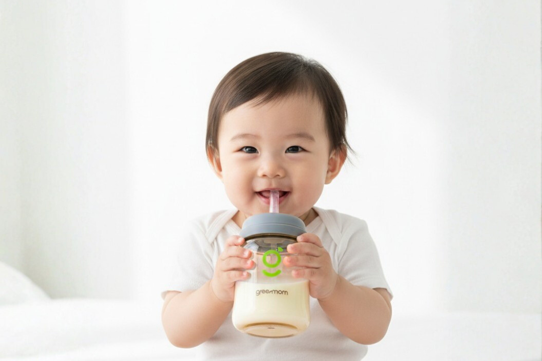 bayi belajar sedotan